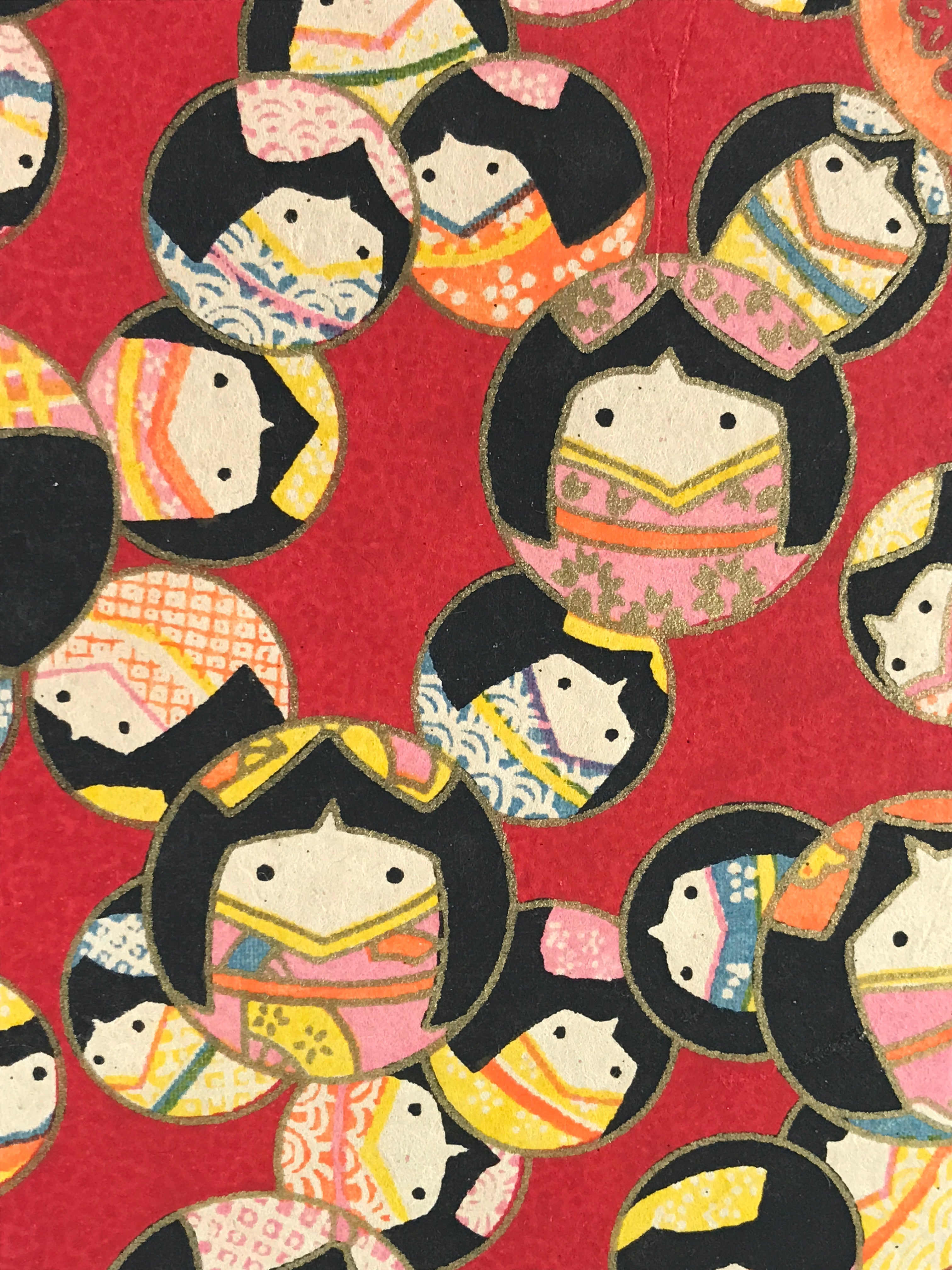 Japanese Paper Sewing Box Haribako Vtg Tansu Chest 3 Drawers Red Kimono Girl T33