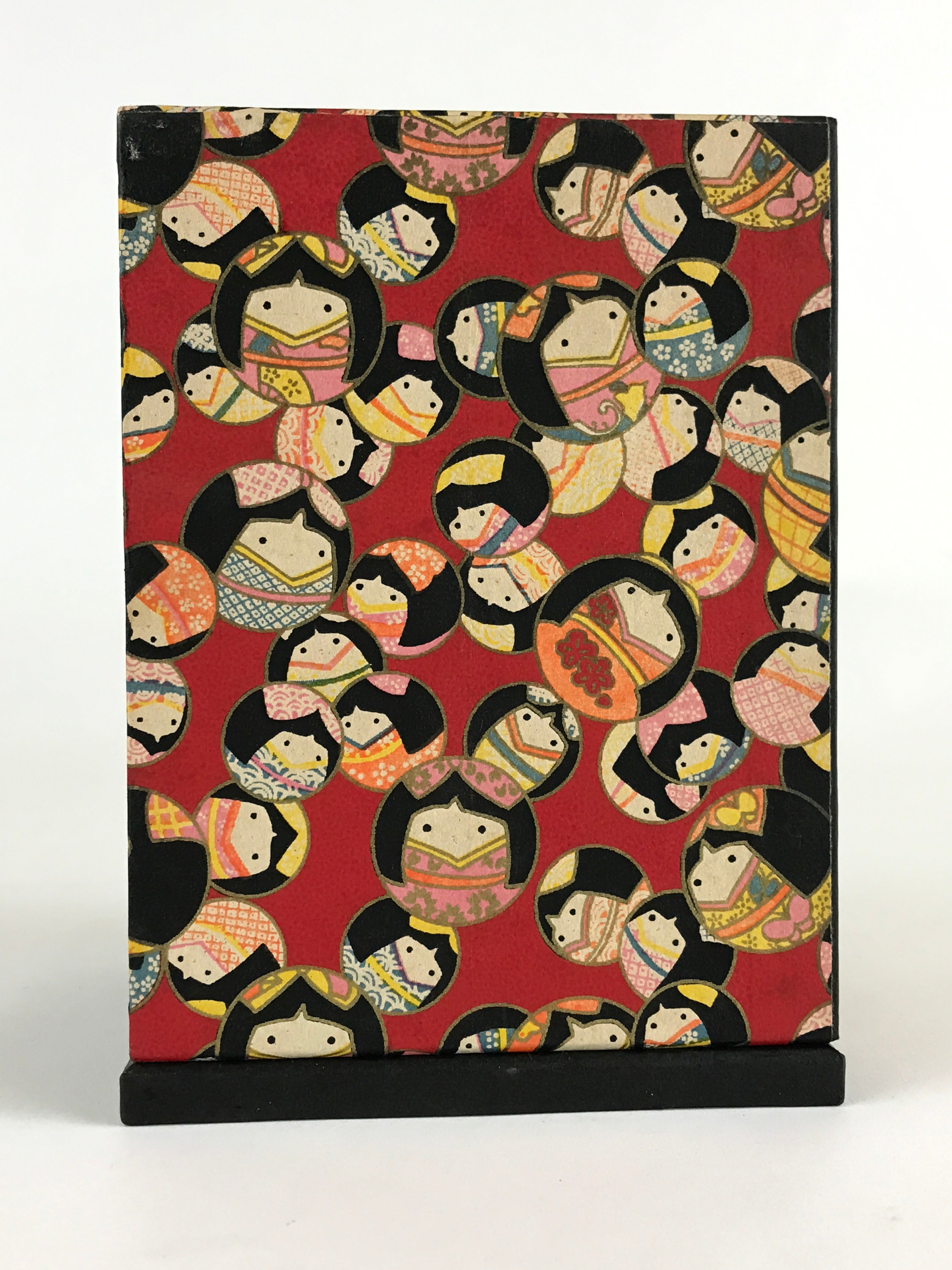 Japanese Paper Sewing Box Haribako Vtg Tansu Chest 3 Drawers Red Kimono Girl T33
