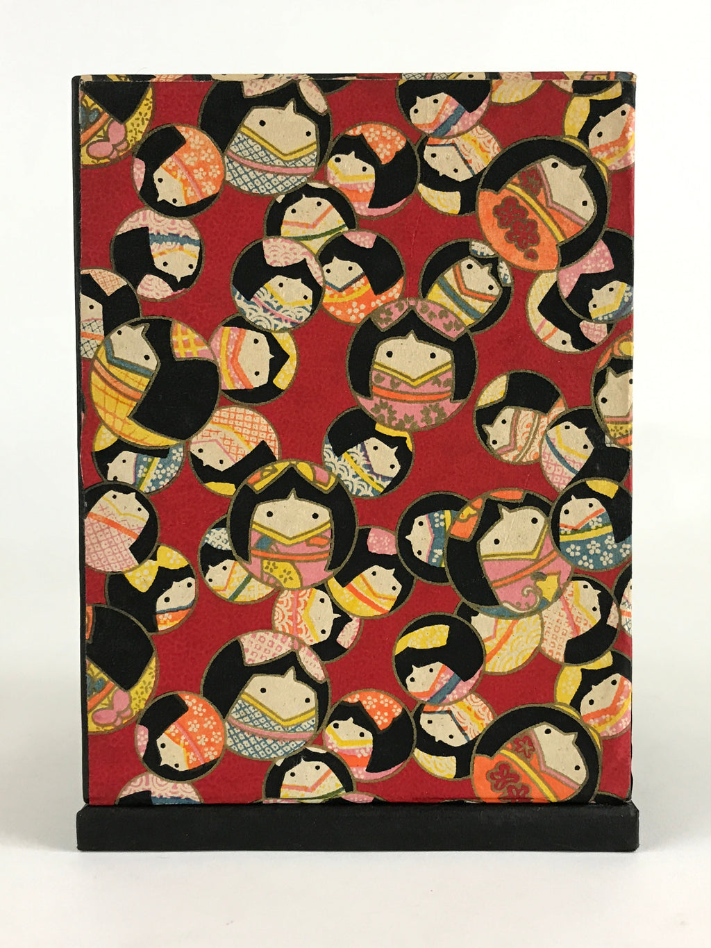 Japanese Paper Sewing Box Haribako Vtg Tansu Chest 3 Drawers Red Kimono Girl T33