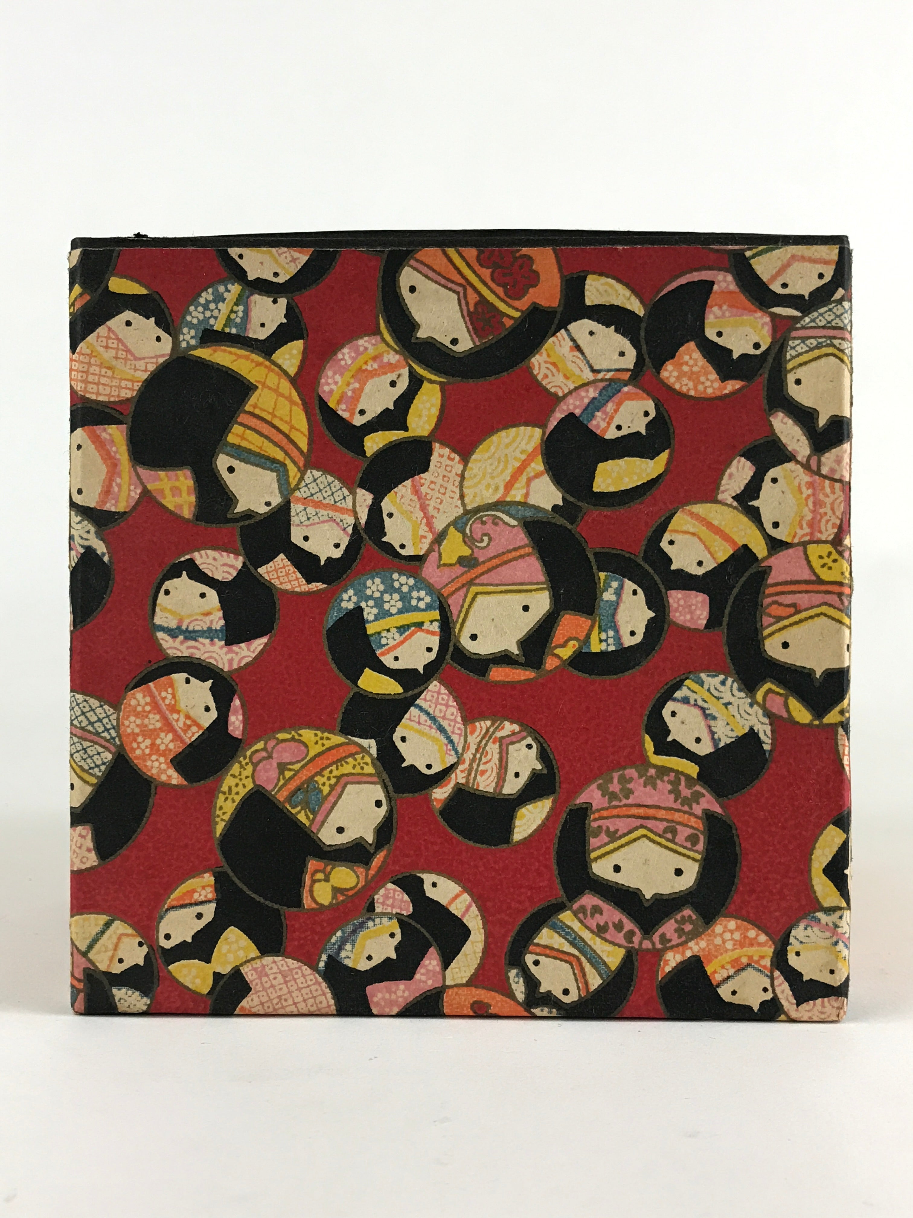 Japanese Paper Sewing Box Haribako Vtg Tansu Chest 3 Drawers Red Kimono Girl T33