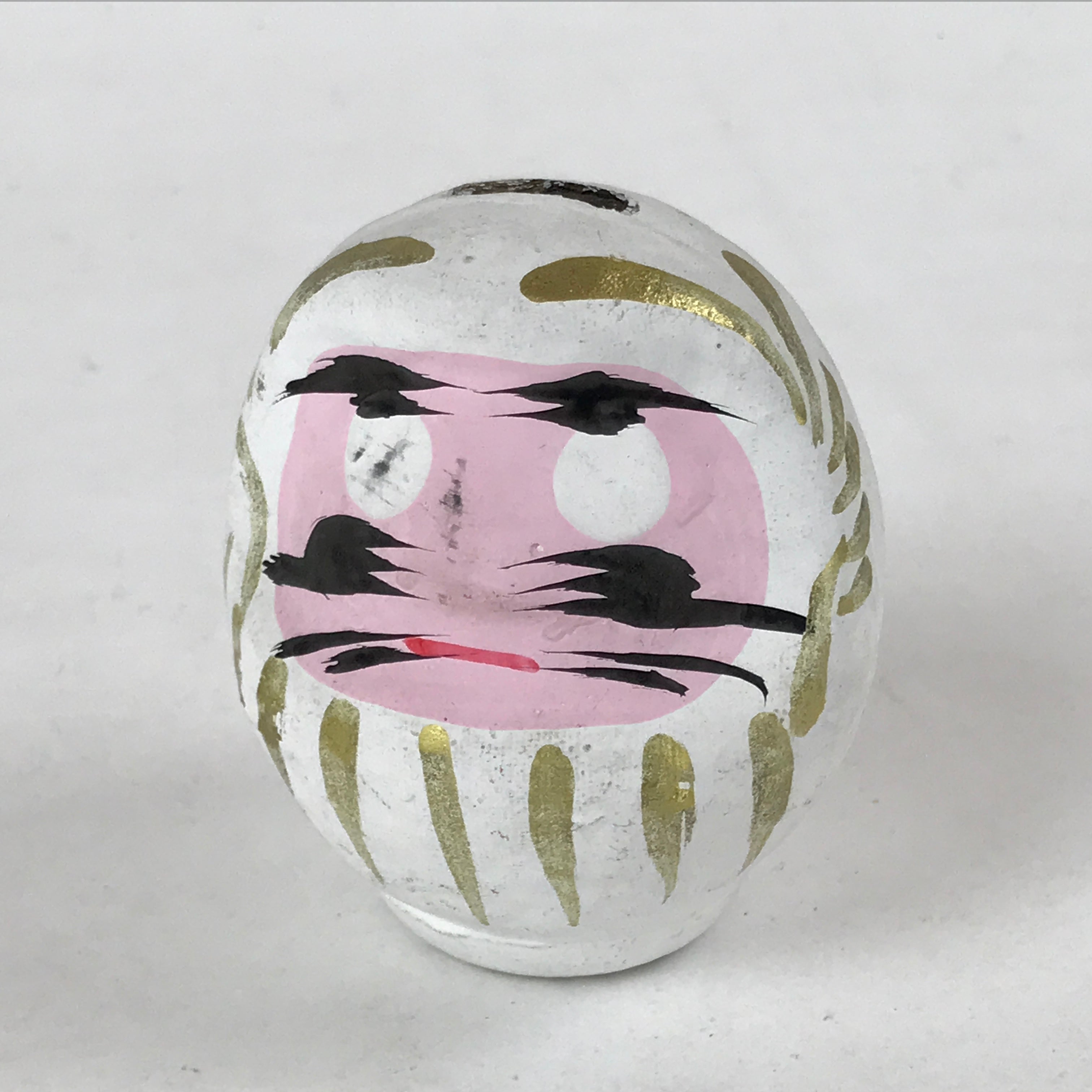 Japanese Papier-Mâché Daruma Figurine Vtg Hariko Round White Lucky Charm BD974