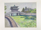 Japanese Pastel Drawing Chinese River Bridge Art Signed Artist Unknown FL348