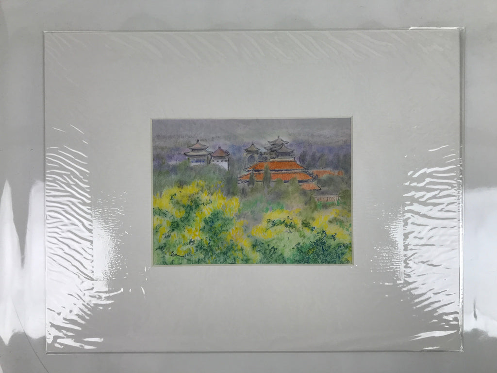 Japanese Pastel Drawing Chinese Temple Landscape Art Signed Artist Unknown FL351