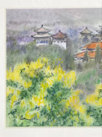 Japanese Pastel Drawing Chinese Temple Landscape Art Signed Artist Unknown FL351