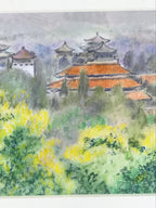 Japanese Pastel Drawing Chinese Temple Landscape Art Signed Artist Unknown FL351
