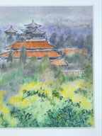 Japanese Pastel Drawing Chinese Temple Landscape Art Signed Artist Unknown FL351