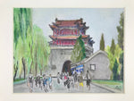 Japanese Pastel Drawing Wenchang Pavillion Gate Art Signed Artist Unknown FL349