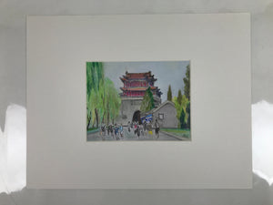 Japanese Pastel Drawing Wenchang Pavillion Gate Art Signed Artist Unknown FL349