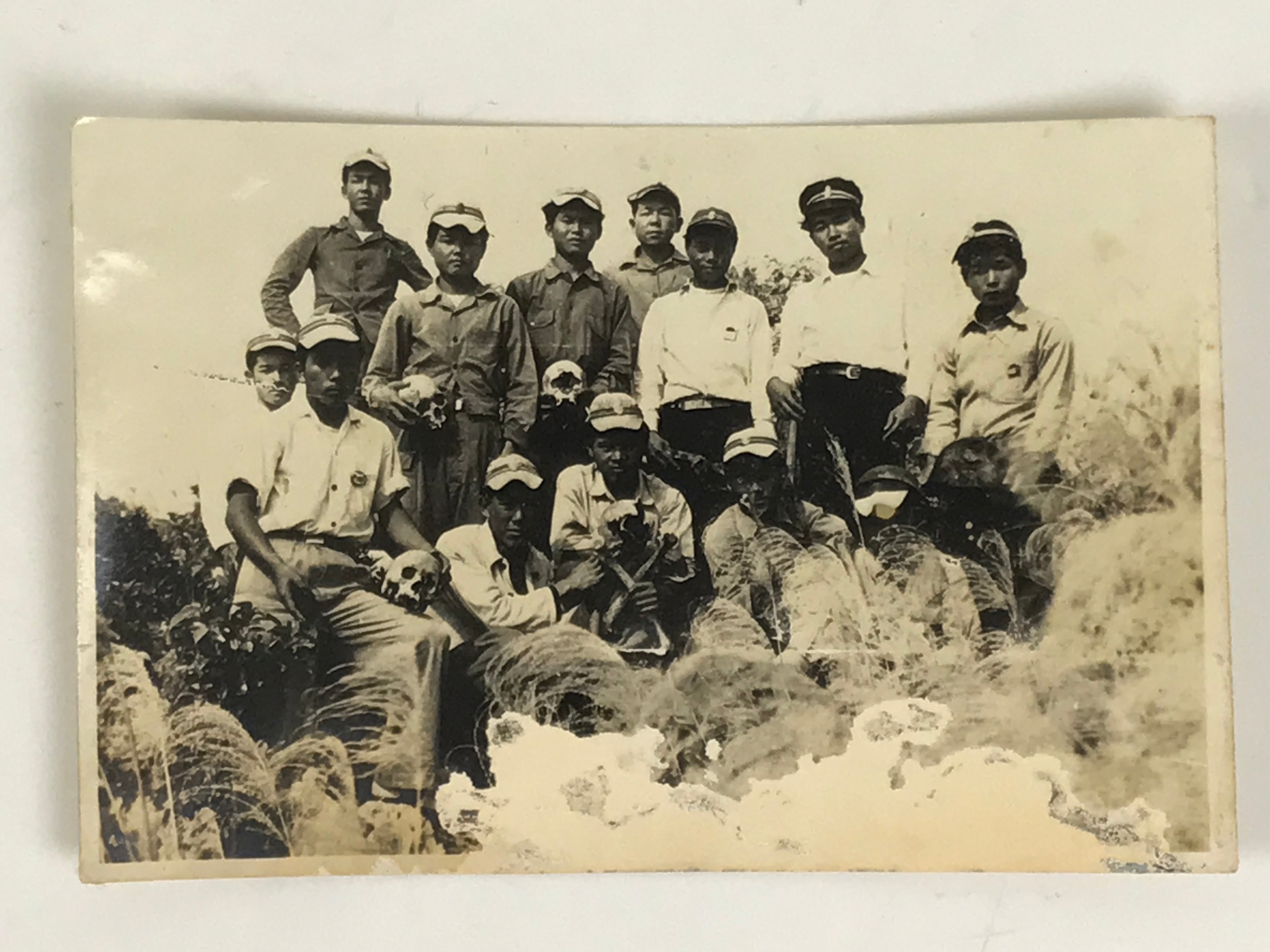 Japanese Photograph WW2 Nanking Teen Boys Manchuria Bones Skull Sepia PH201