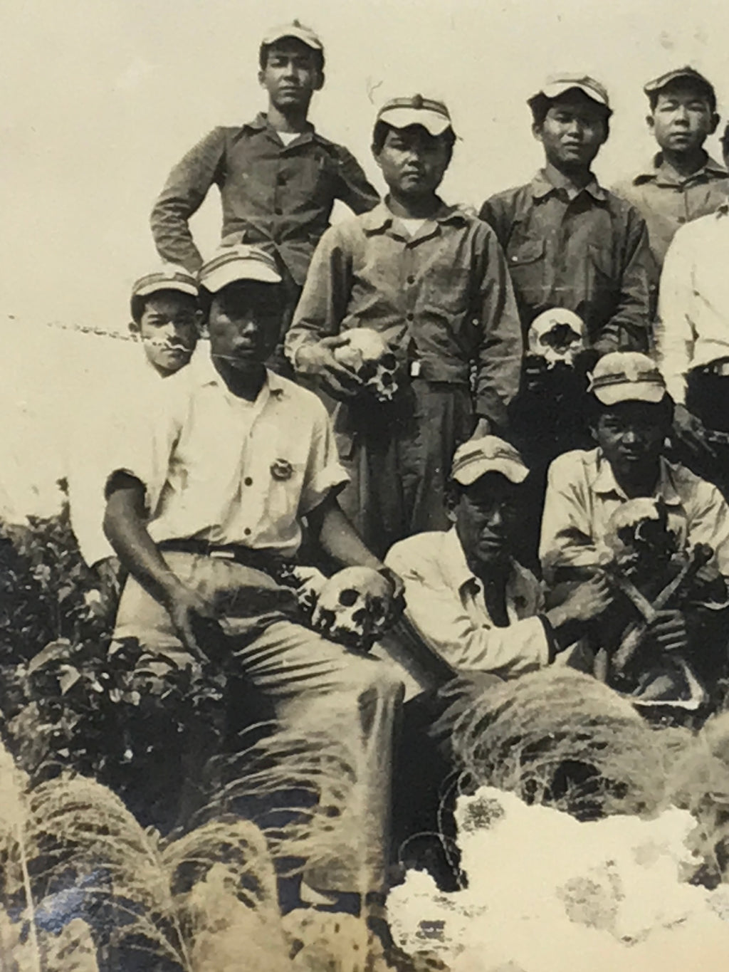 Japanese Photograph WW2 Nanking Teen Boys Manchuria Bones Skull Sepia PH201