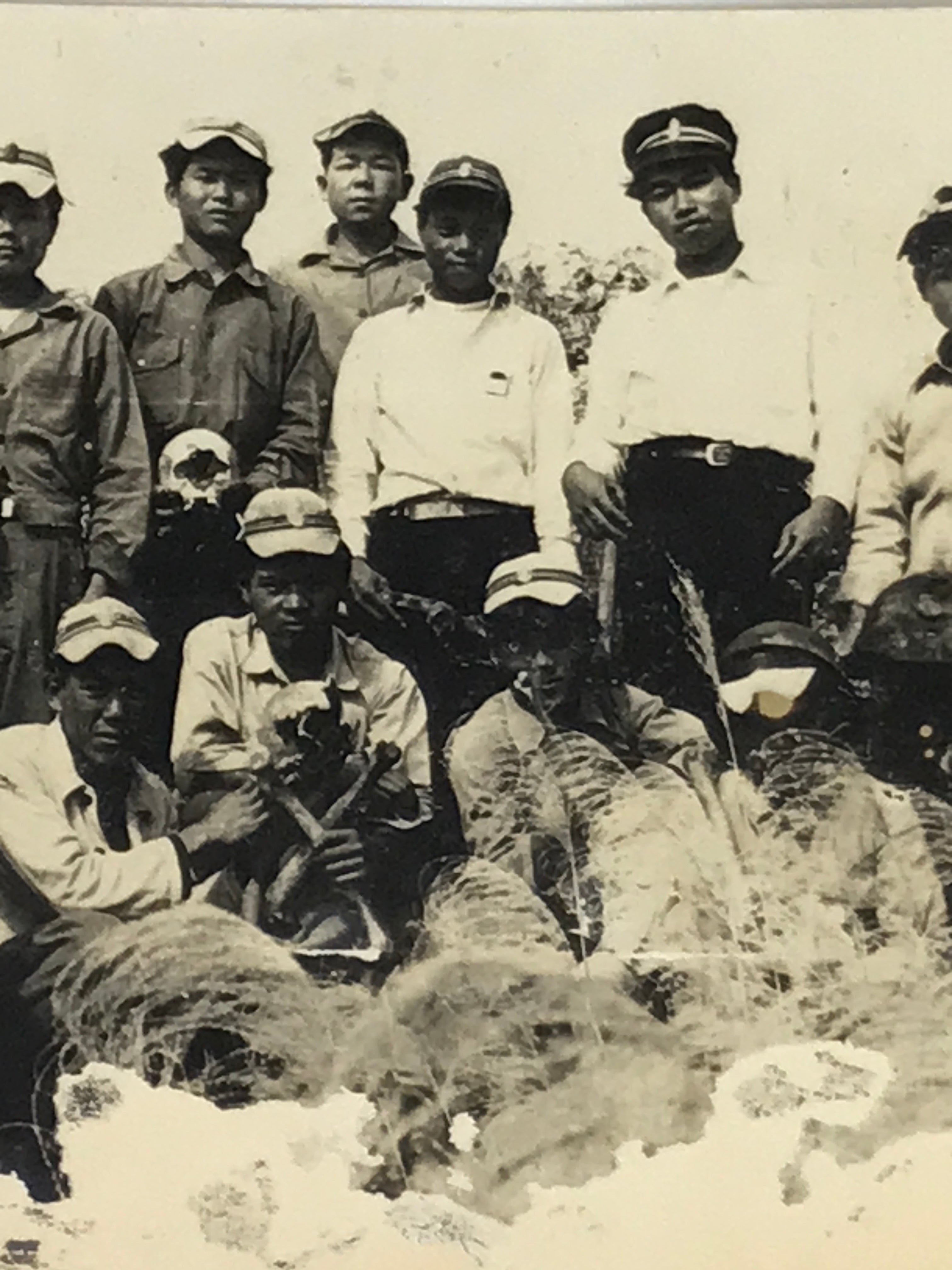 Japanese Photograph WW2 Nanking Teen Boys Manchuria Bones Skull Sepia PH201