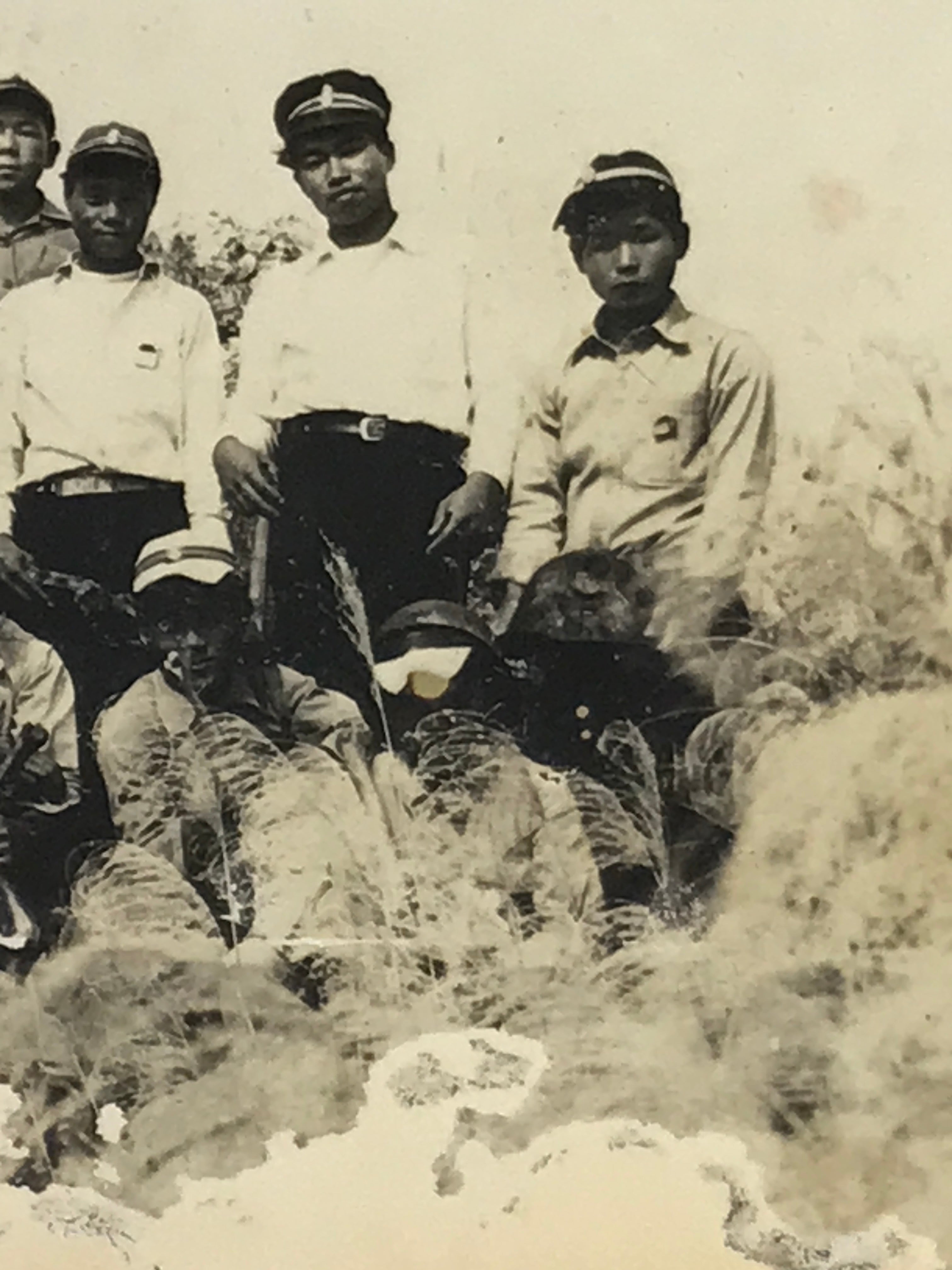 Japanese Photograph WW2 Nanking Teen Boys Manchuria Bones Skull Sepia PH201