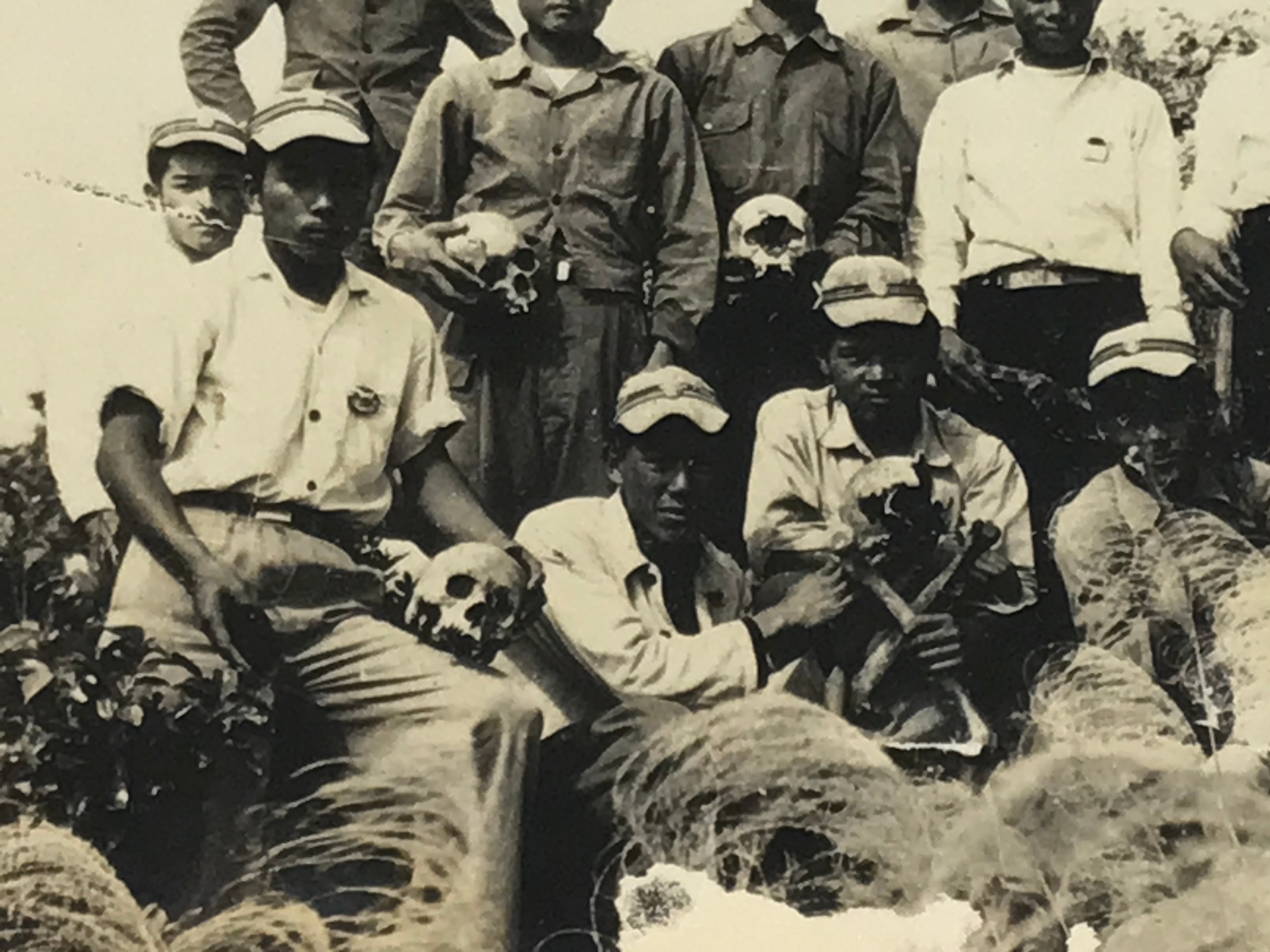 Japanese Photograph WW2 Nanking Teen Boys Manchuria Bones Skull Sepia PH201
