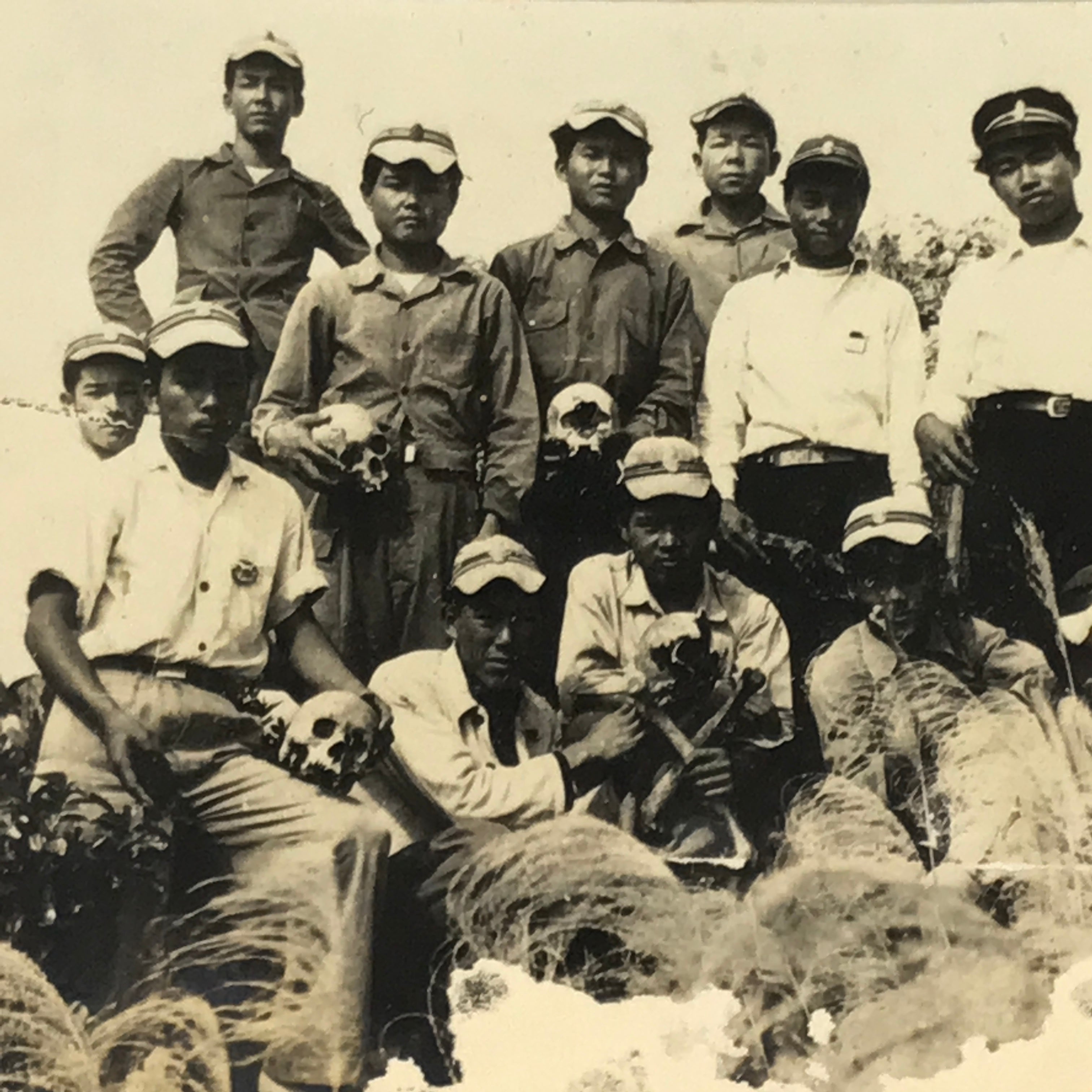 Japanese Photograph WW2 Nanking Teen Boys Manchuria Bones Skull Sepia PH201