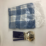 Japanese Picnic Basket Set For 5 Person Vtg Blue Picture Plate Spoon Place Mat J