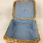 Japanese Picnic Basket Set For 5 Person Vtg Blue Picture Plate Spoon Place Mat J