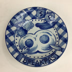 Japanese Picnic Basket Set For 5 Person Vtg Blue Picture Plate Spoon Place Mat J