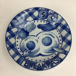 Japanese Picnic Basket Set For 5 Person Vtg Blue Picture Plate Spoon Place Mat J