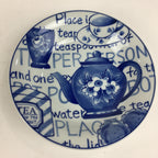 Japanese Picnic Basket Set For 5 Person Vtg Blue Picture Plate Spoon Place Mat J