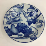 Japanese Picnic Basket Set For 5 Person Vtg Blue Picture Plate Spoon Place Mat J