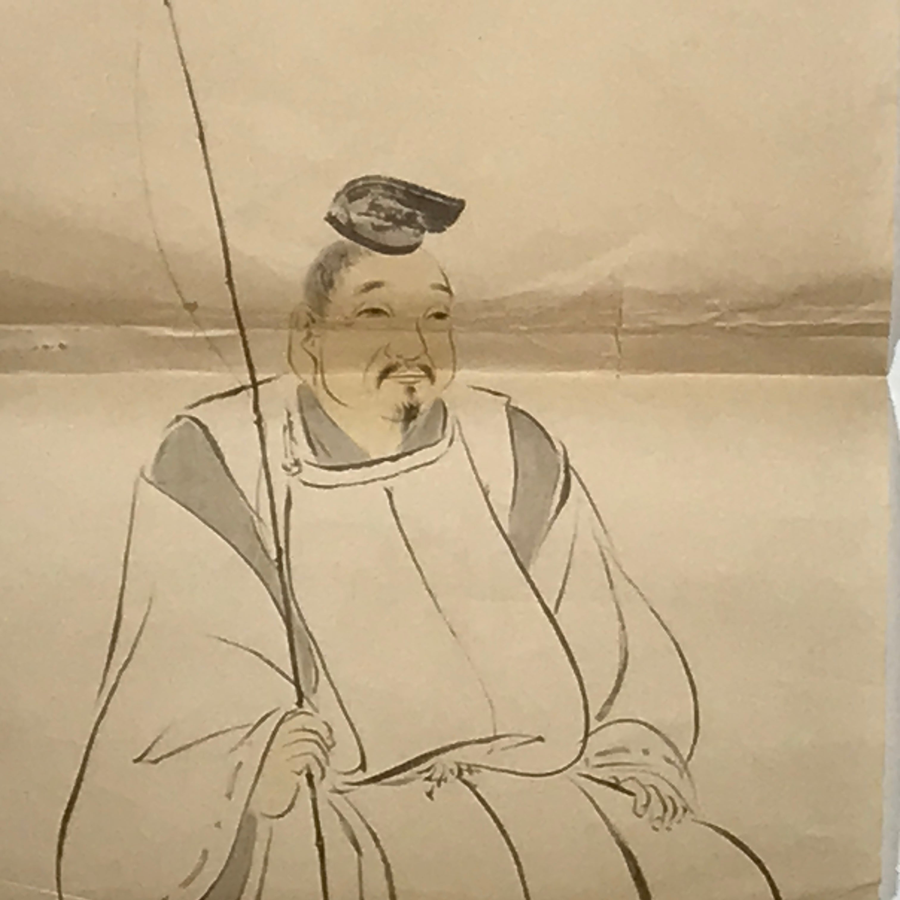Japanese Picture Hanging Scroll Vtg Kotoshironushi Okami Shinto Kakejiku SC992