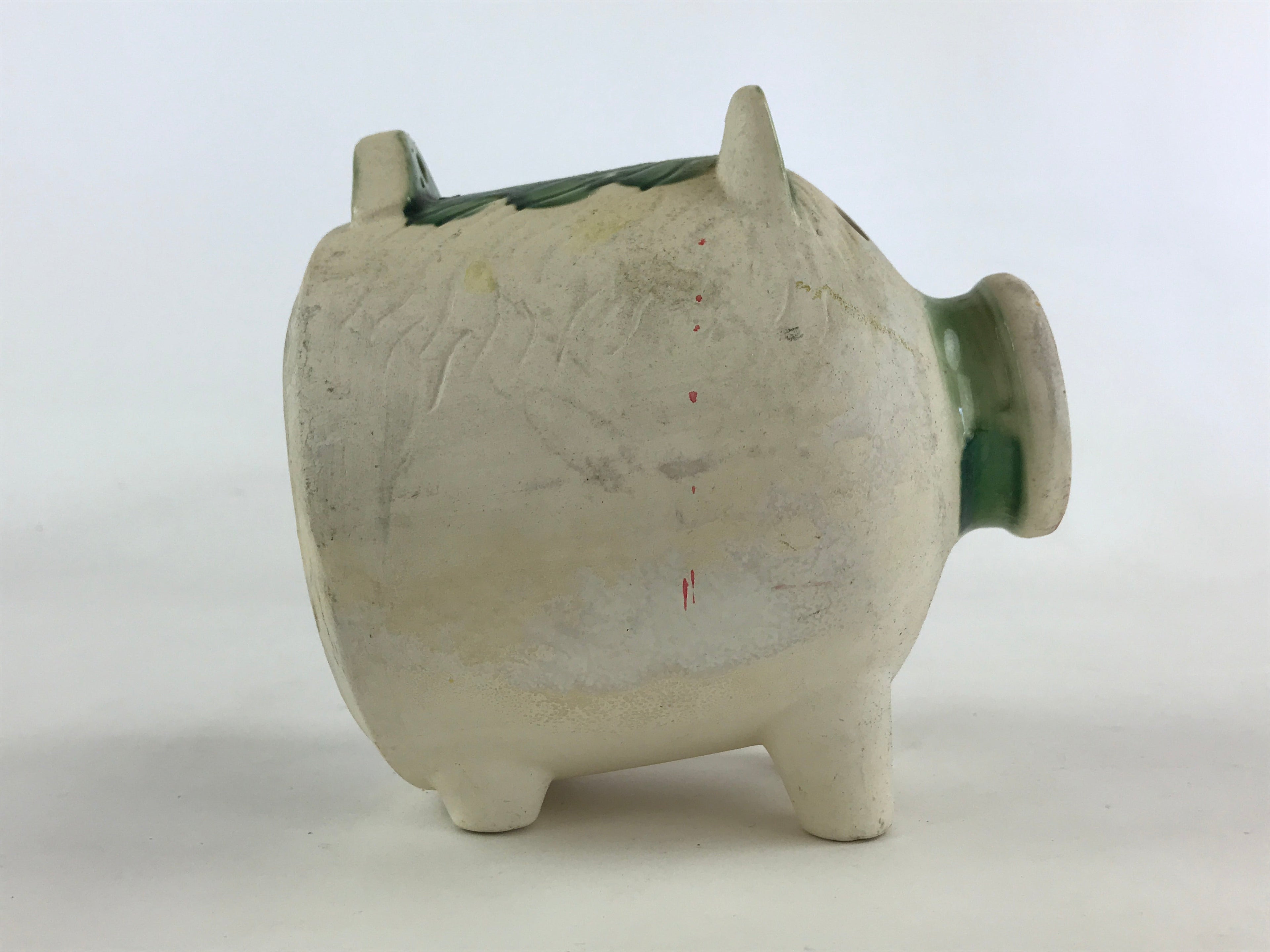 Japanese Pig Kayariki Incense Burner Vtg Kayari Buta Senko Green Beige JK565