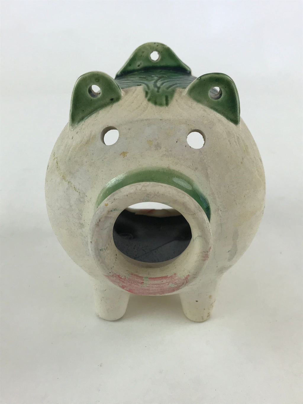 Japanese Pig Kayariki Incense Burner Vtg Kayari Buta Senko Green Beige JK565