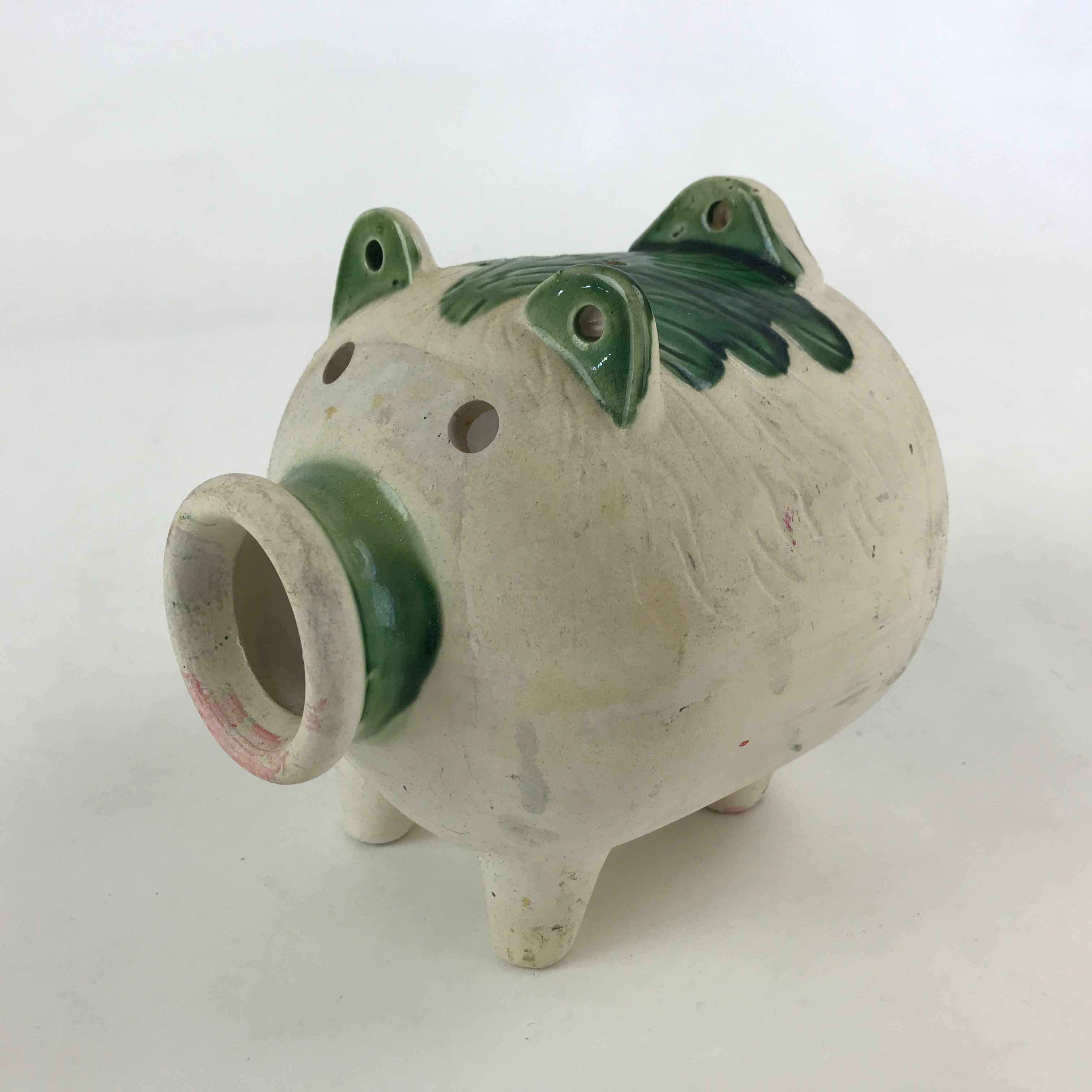 Japanese Pig Kayariki Incense Burner Vtg Kayari Buta Senko Green Beige JK565