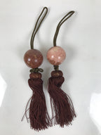Japanese Pink Stone Hanging Scroll Weights Fuchin Kakejiku Brown Tassel FC364