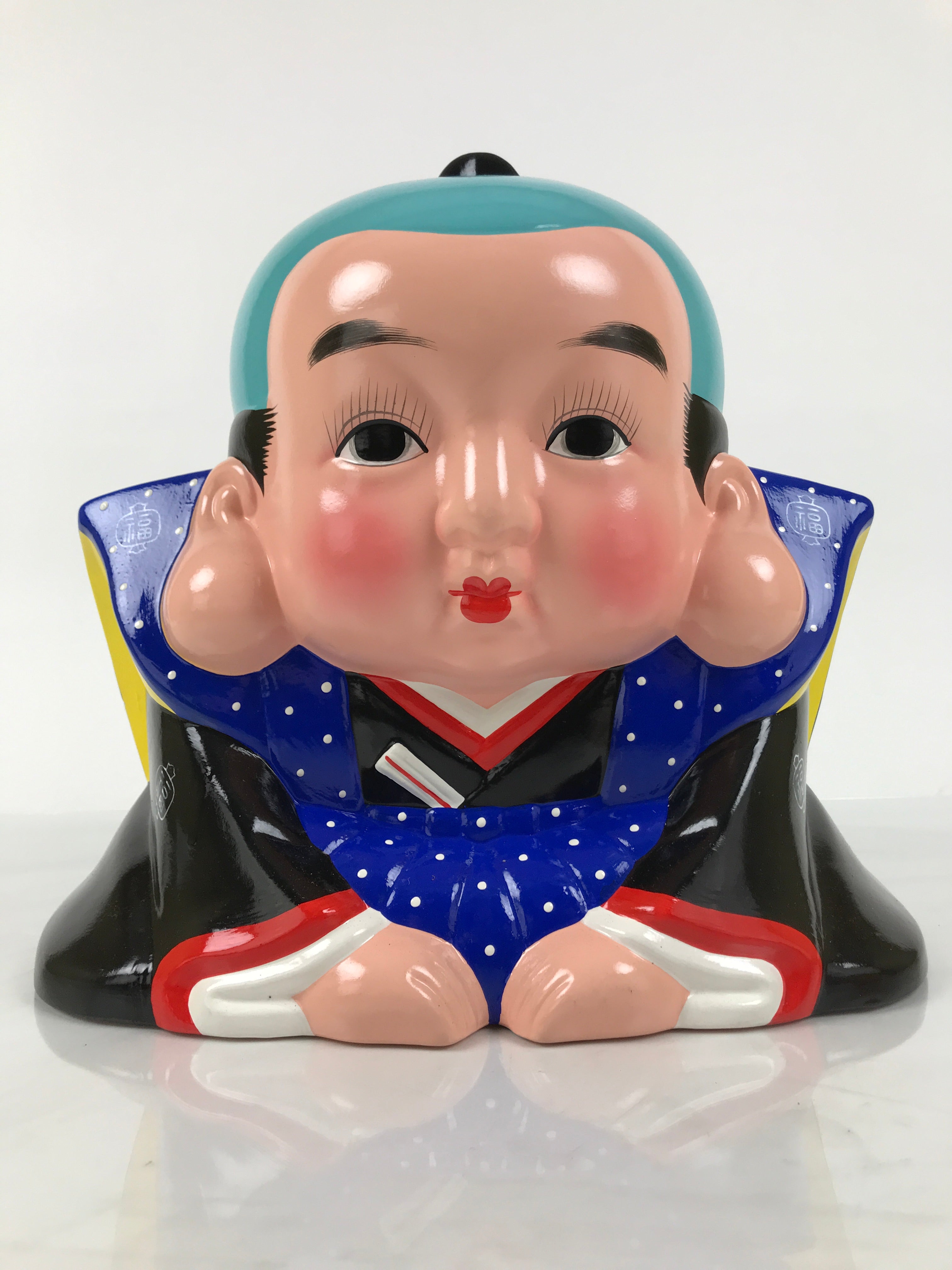 Japanese Plaster Fukusuke Doll Piggy Bank Statue Lucky Charm Vtg Okimono ST82