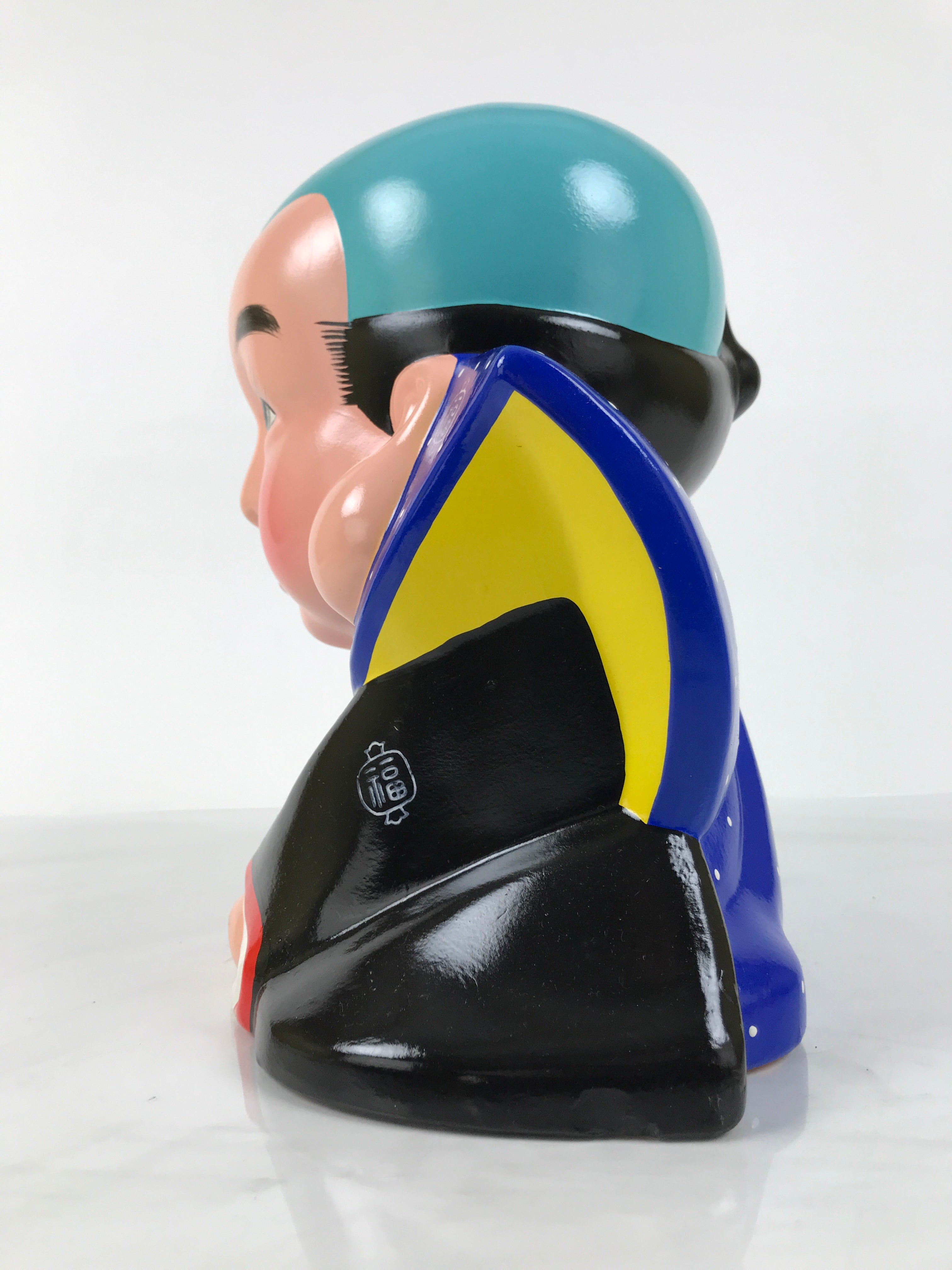 Japanese Plaster Fukusuke Doll Piggy Bank Statue Lucky Charm Vtg Okimono ST82