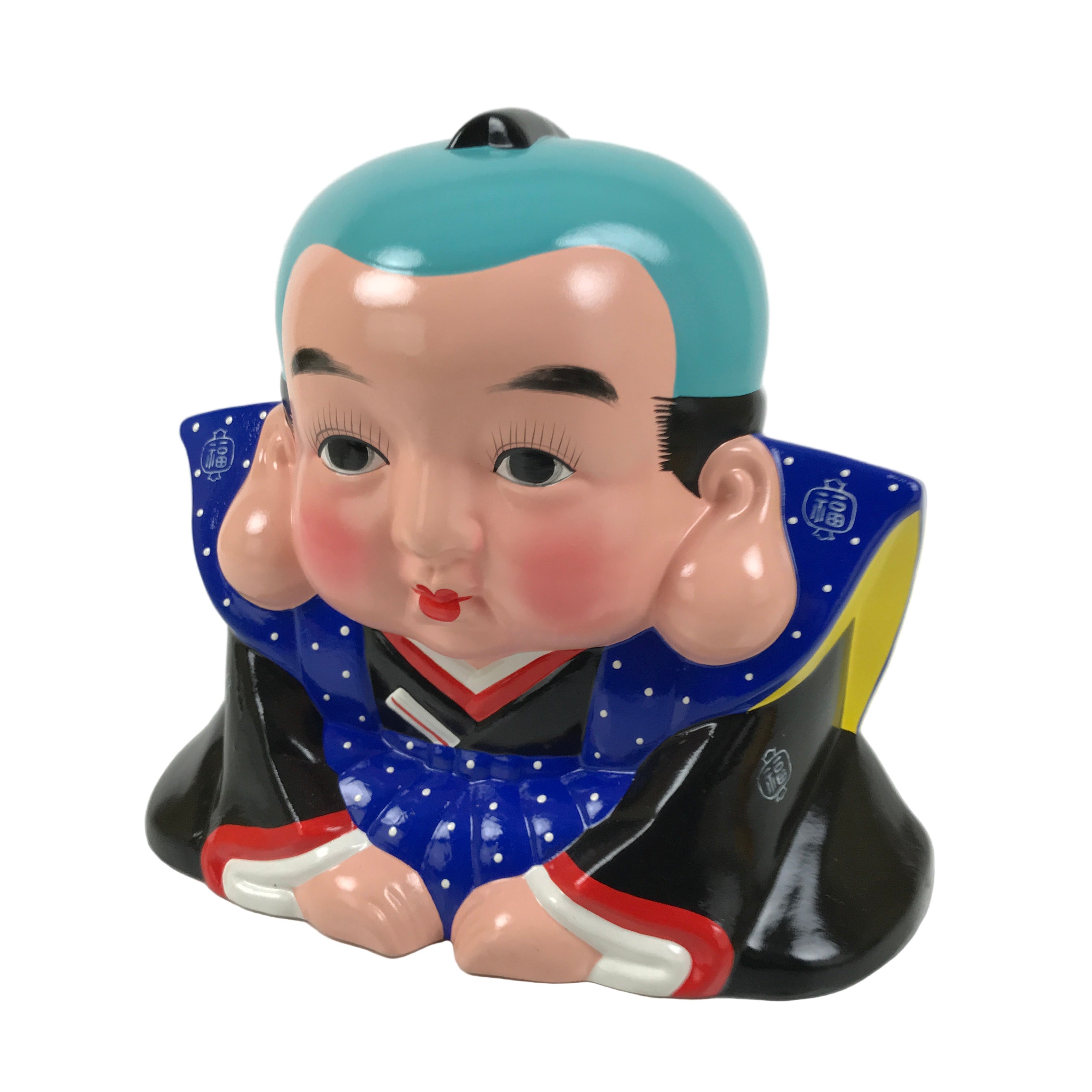 Japanese Plaster Fukusuke Doll Piggy Bank Statue Lucky Charm Vtg Okimono ST82