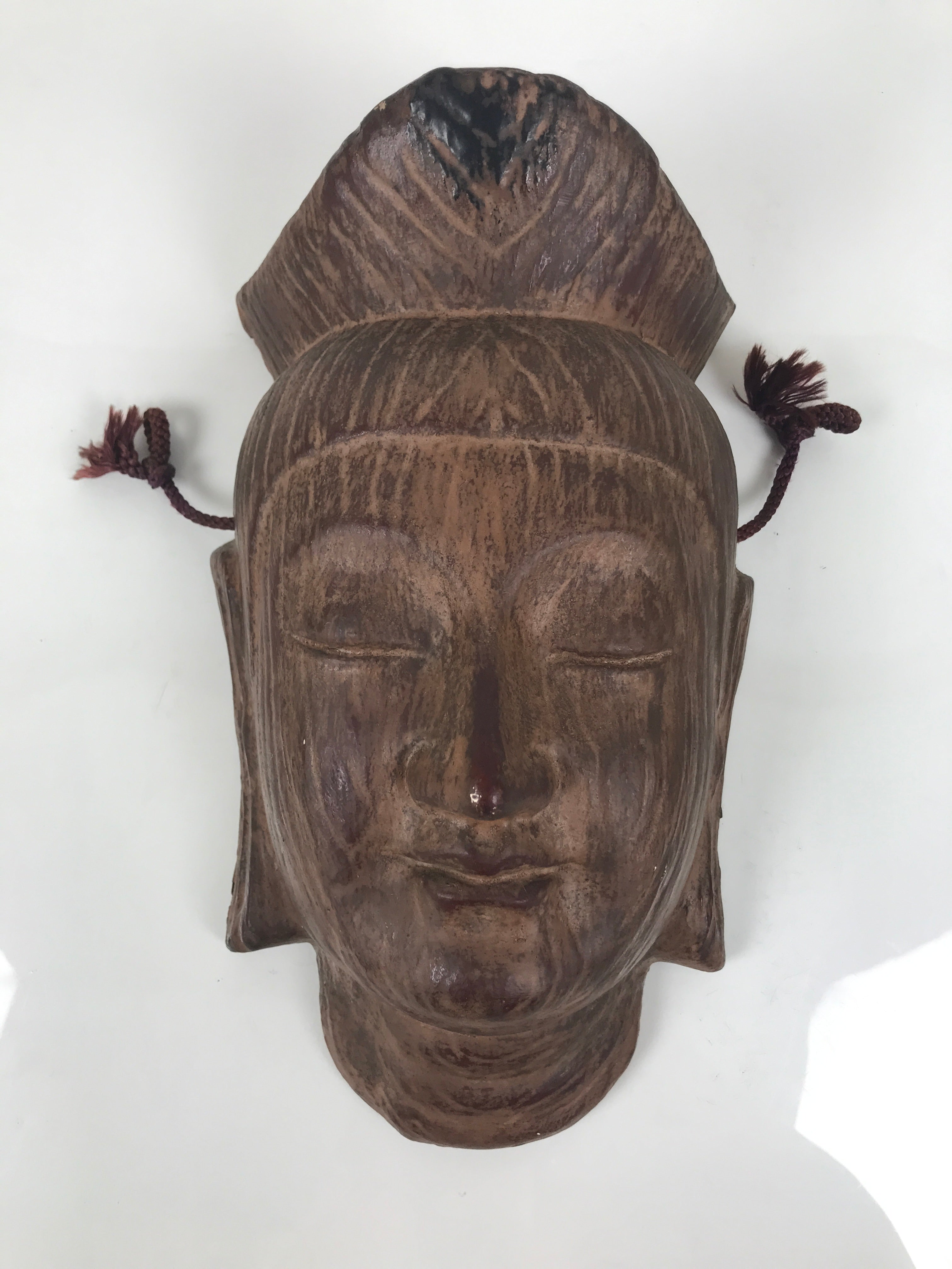 Japanese Plaster Kannon Maitreya Bodhisattva Mask Vtg Buddhist Wall Decor OM95