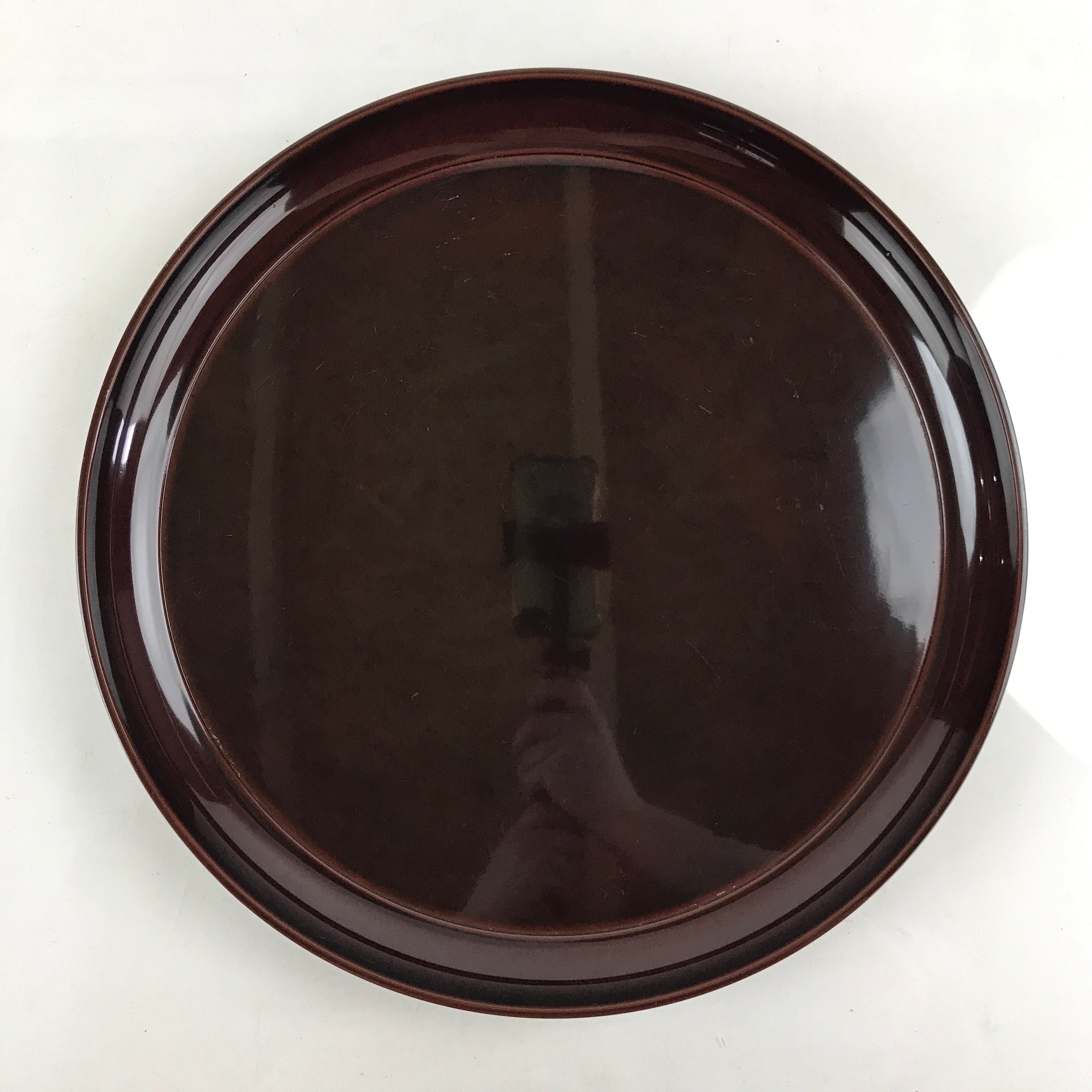 Japanese Plastic Resin Serving Tray Vtg Large Obon Dark Brown Round Tea UR891