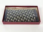 Japanese Pleather Woven Fabric Clutch Wallet Vtg Gamaguchi Clasp Blue Beige KB84
