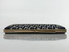 Japanese Pleather Woven Fabric Clutch Wallet Vtg Gamaguchi Clasp Blue Beige KB84
