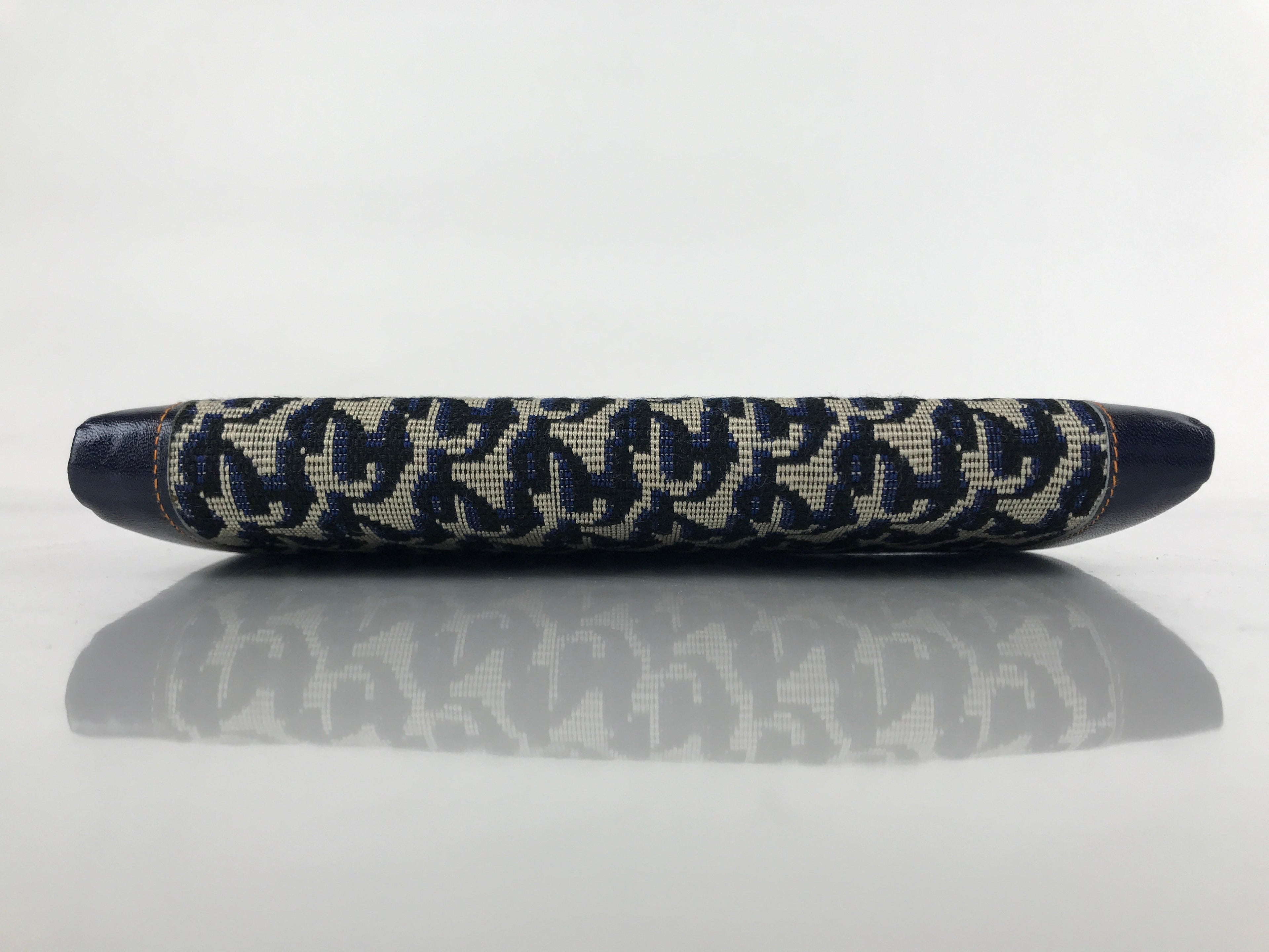 Japanese Pleather Woven Fabric Clutch Wallet Vtg Gamaguchi Clasp Blue Beige KB84