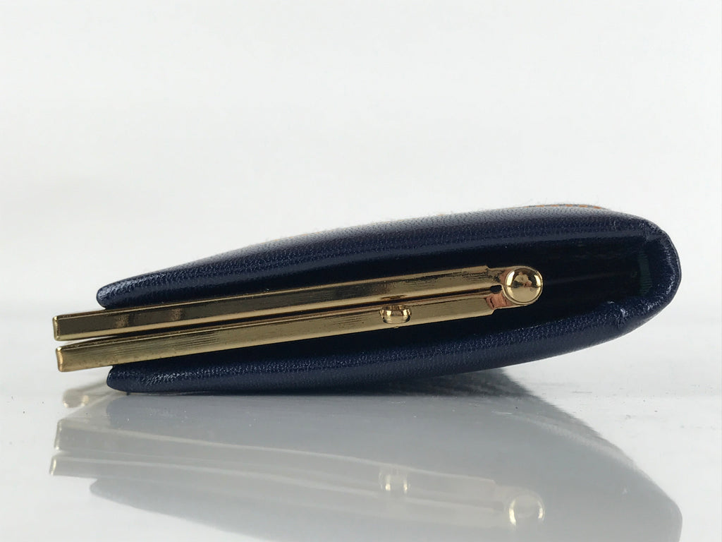 Japanese Pleather Woven Fabric Clutch Wallet Vtg Gamaguchi Clasp Blue Beige KB84