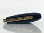 Japanese Pleather Woven Fabric Clutch Wallet Vtg Gamaguchi Clasp Blue Beige KB84