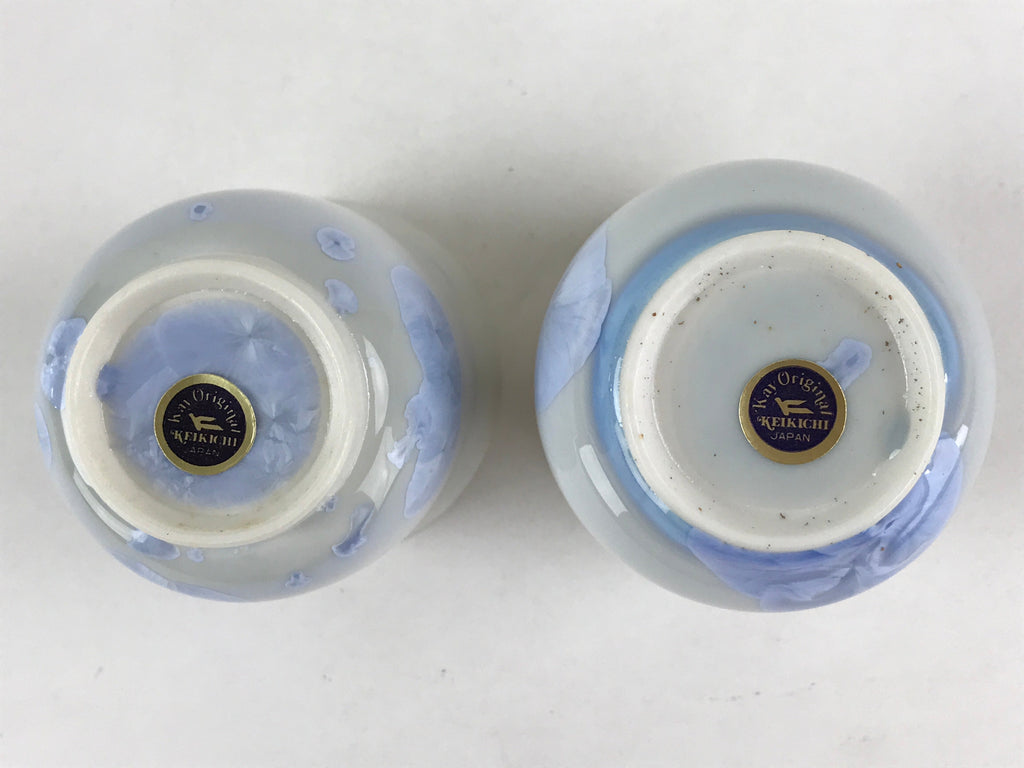 Japanese Porcelain 2pc Teacups Keikichi Japan Kyo Ware Crystal Glaze Vtg Yunomi