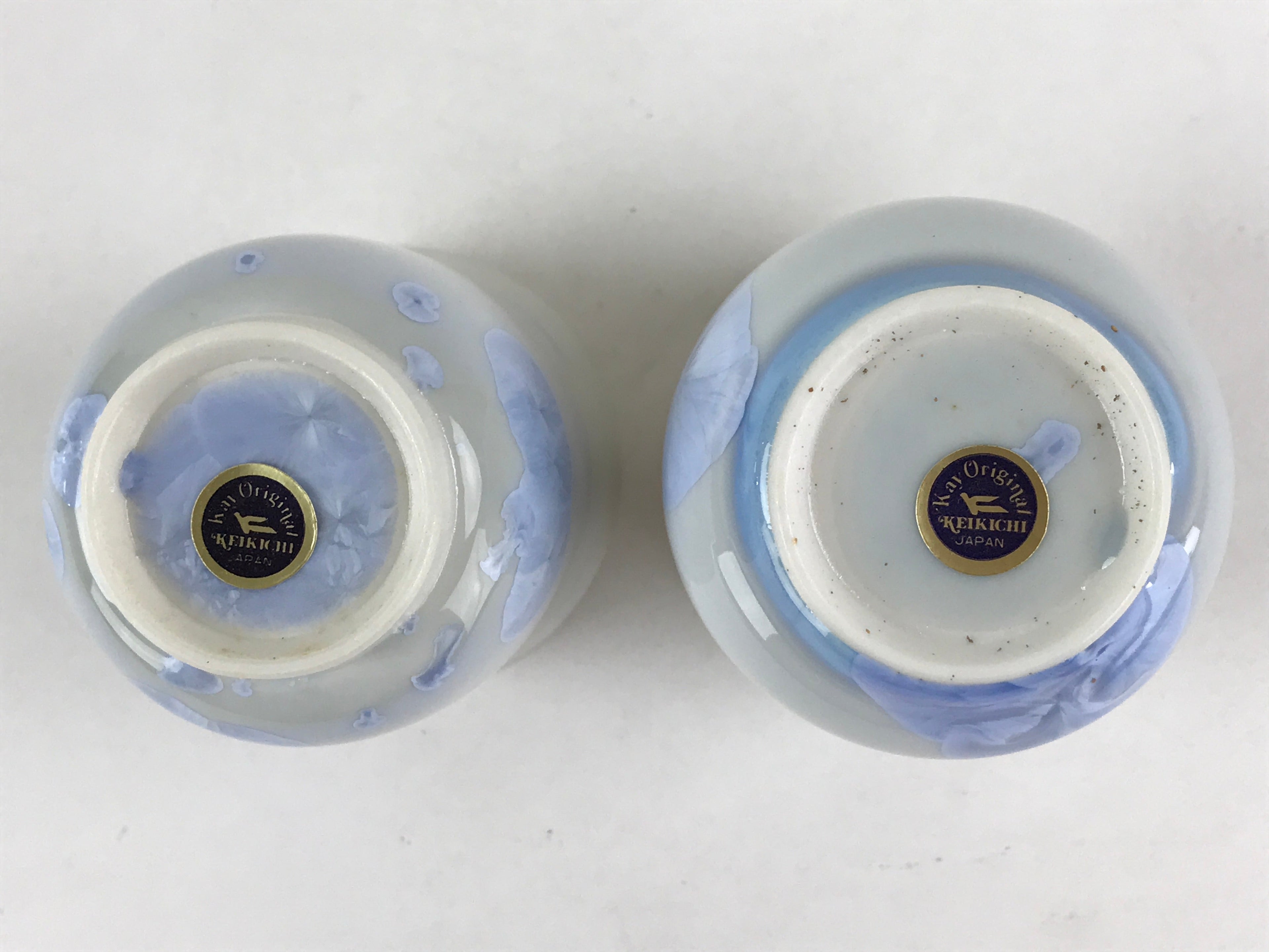 Japanese Porcelain 2pc Teacups Keikichi Japan Kyo Ware Crystal Glaze Vtg Yunomi