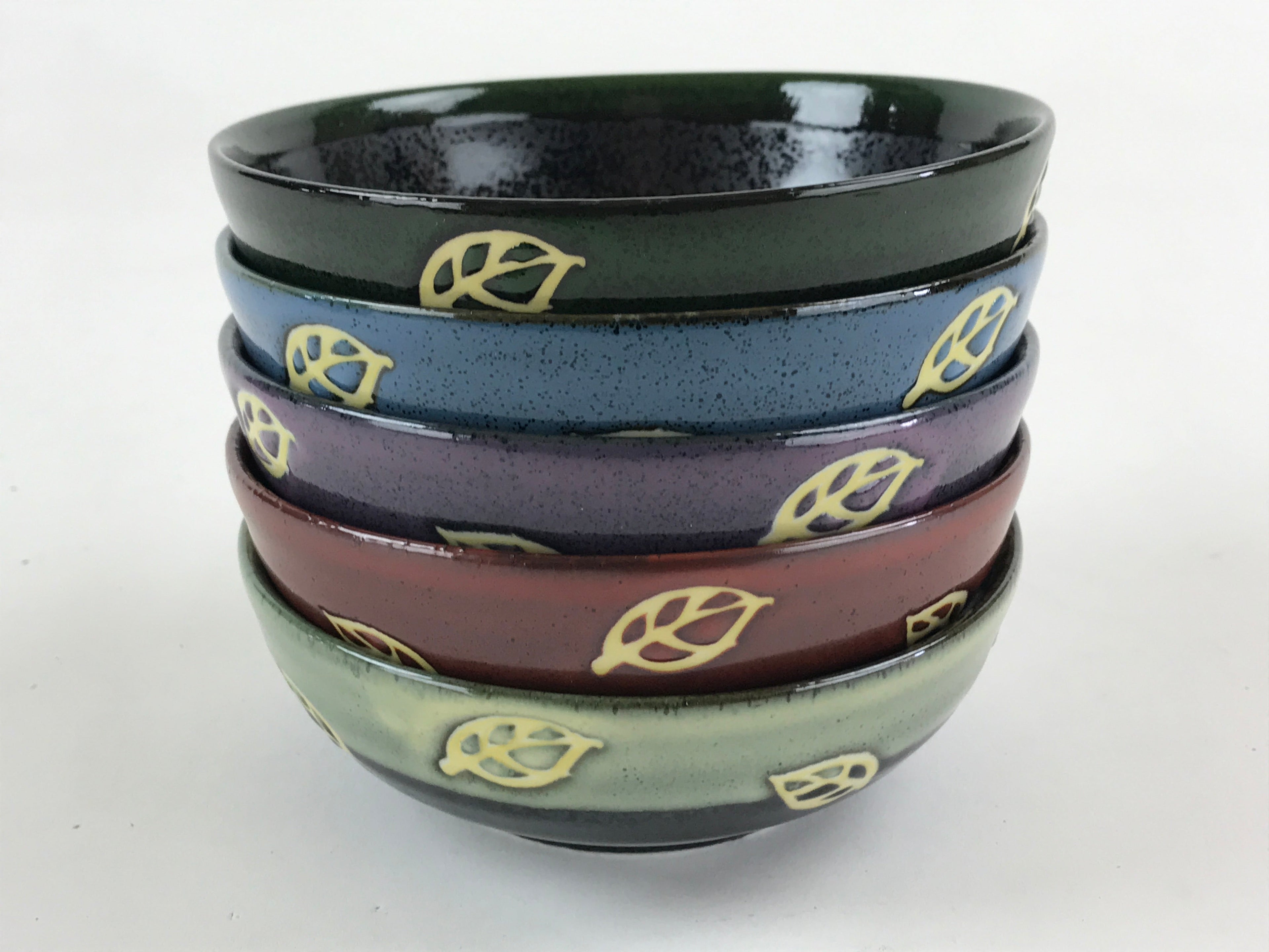 Japanese Porcelain 5pc Bowl Kobachi Black Brown Leaf Yuteki Tenmoku Glaze PX699