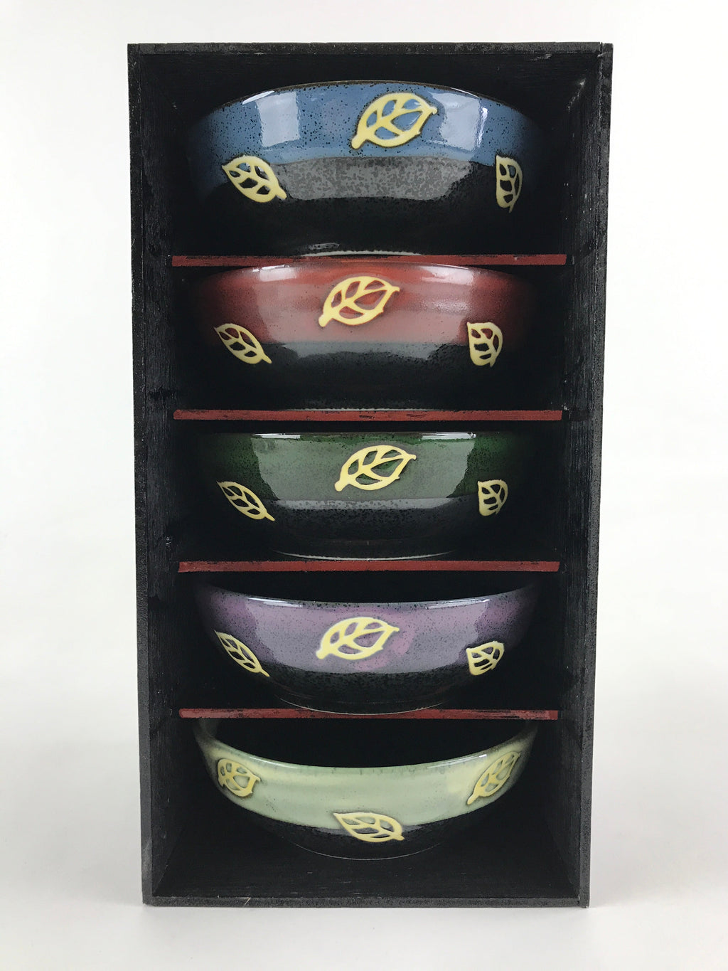 Japanese Porcelain 5pc Bowl Kobachi Black Brown Leaf Yuteki Tenmoku Glaze PX699