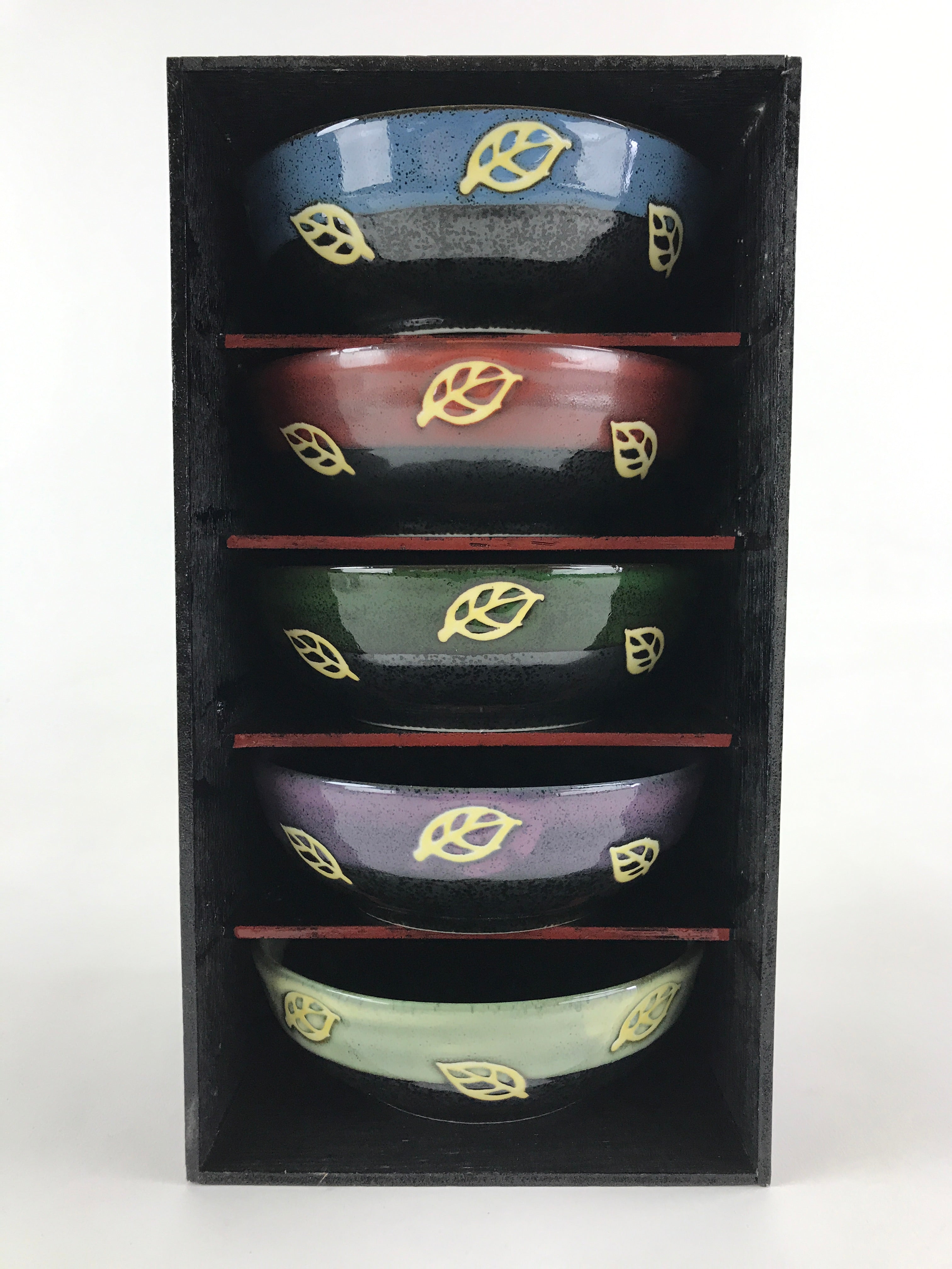Japanese Porcelain 5pc Bowl Kobachi Black Brown Leaf Yuteki Tenmoku Glaze PX699