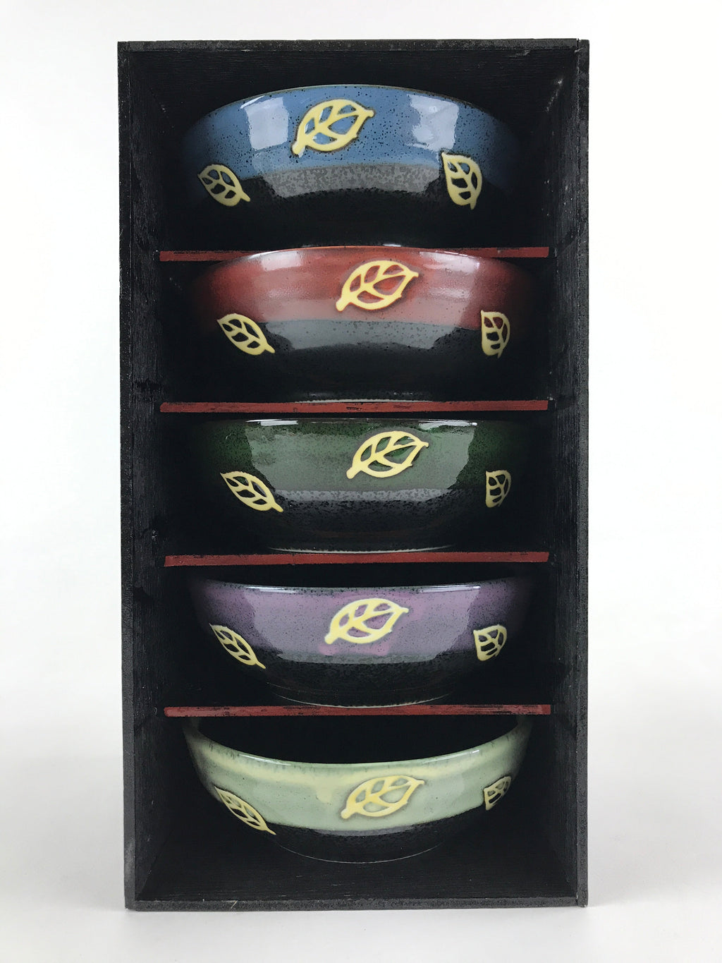Japanese Porcelain 5pc Bowl Kobachi Black Brown Leaf Yuteki Tenmoku Glaze PX699