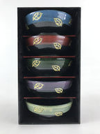 Japanese Porcelain 5pc Bowl Kobachi Black Brown Leaf Yuteki Tenmoku Glaze PX699