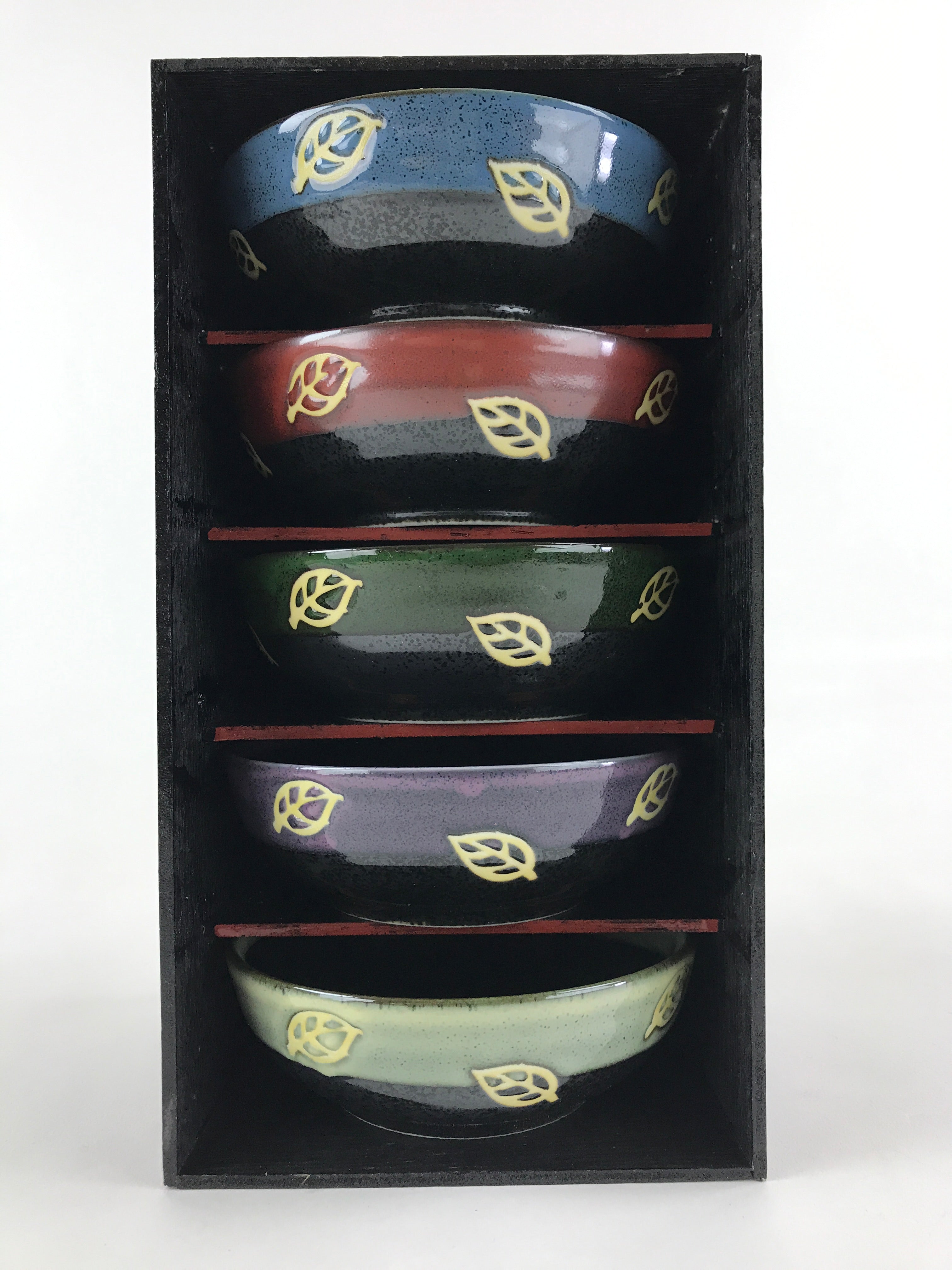 Japanese Porcelain 5pc Bowl Kobachi Black Brown Leaf Yuteki Tenmoku Glaze PX699