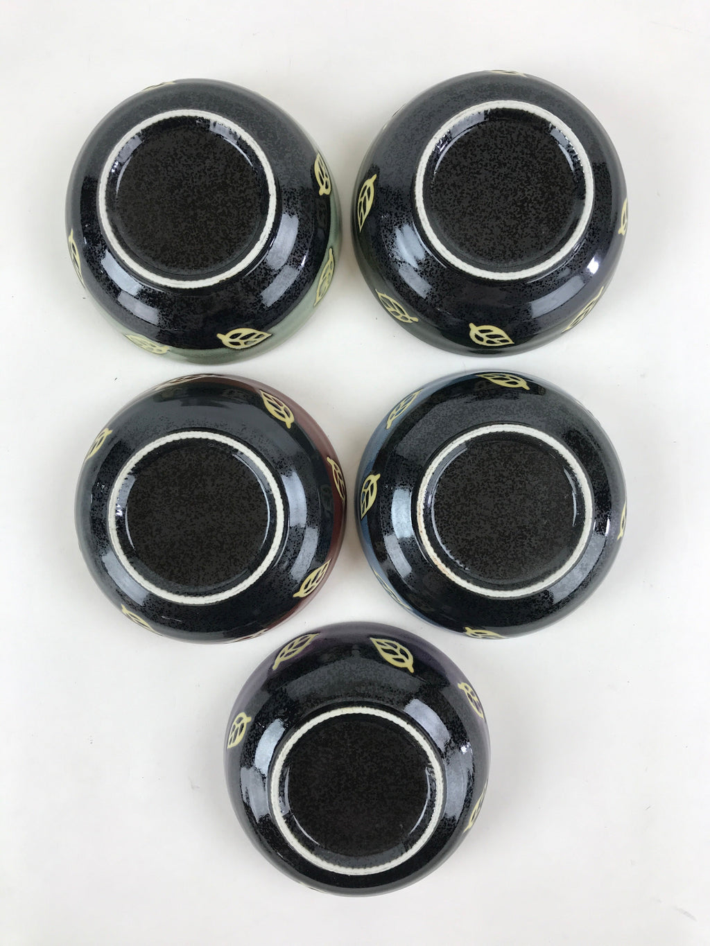 Japanese Porcelain 5pc Bowl Kobachi Black Brown Leaf Yuteki Tenmoku Glaze PX699