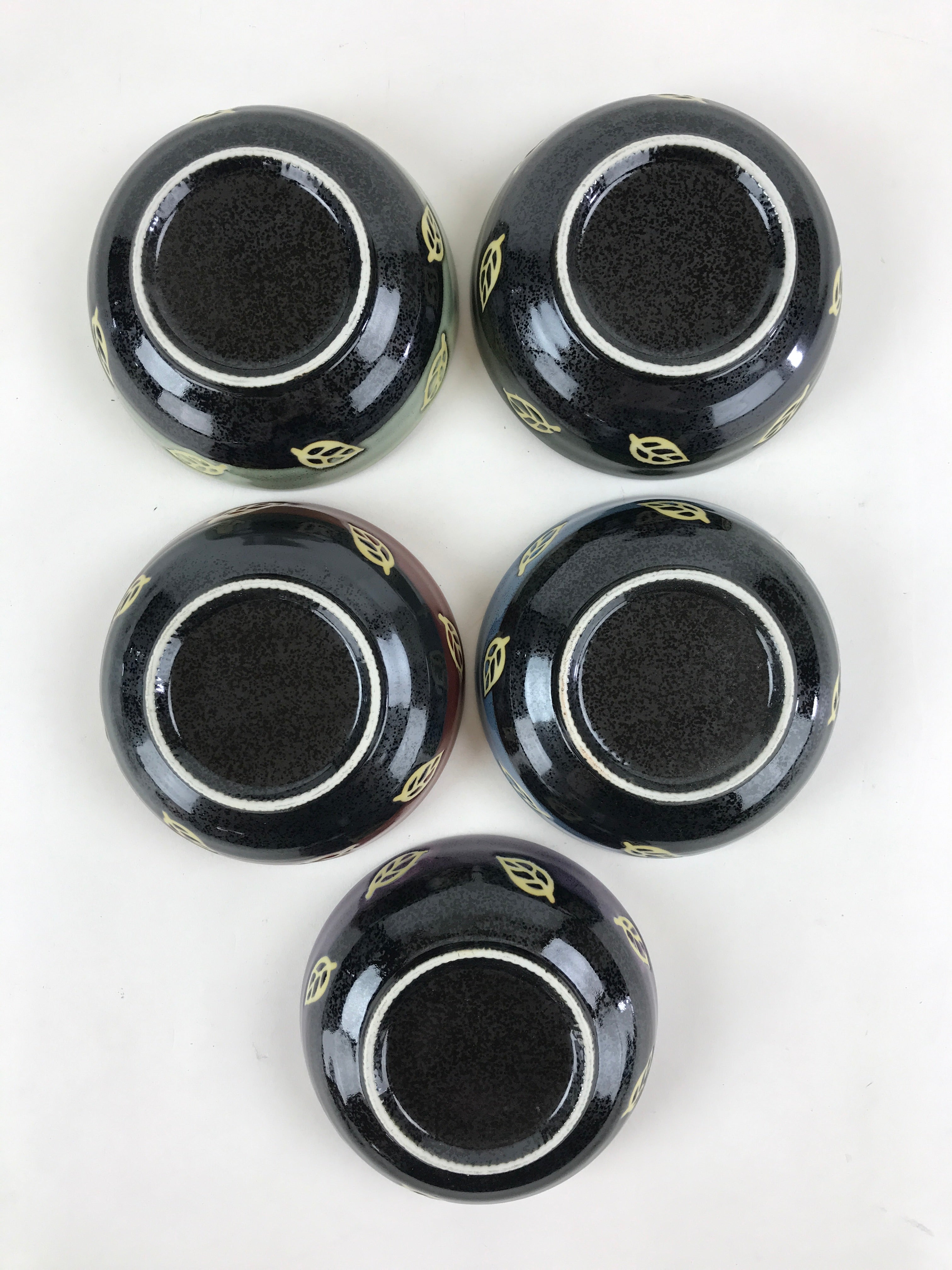 Japanese Porcelain 5pc Bowl Kobachi Black Brown Leaf Yuteki Tenmoku Glaze PX699