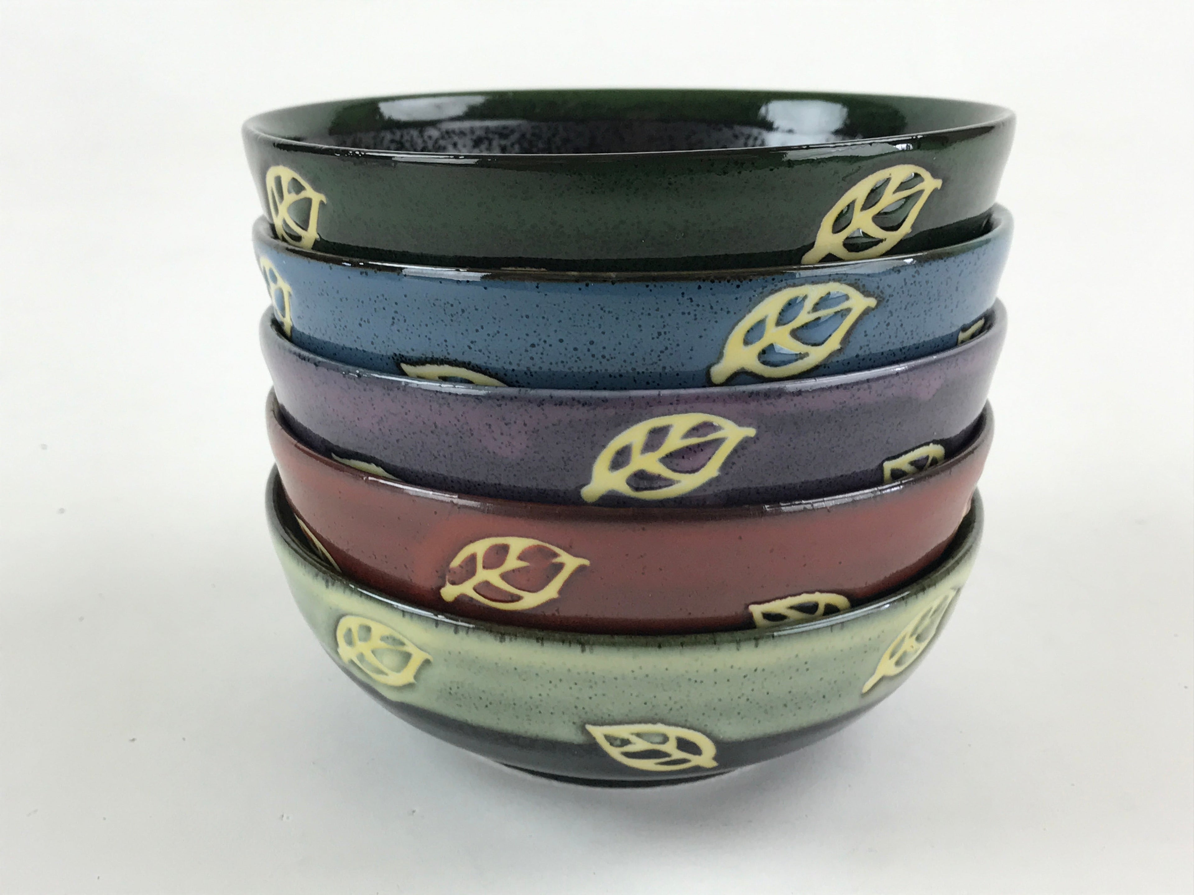 Japanese Porcelain 5pc Bowl Kobachi Black Brown Leaf Yuteki Tenmoku Glaze PX699